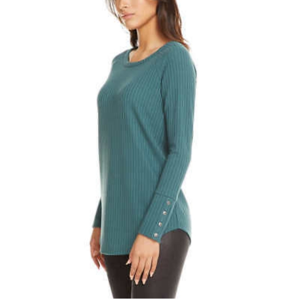 Chaser Waffle Knit Button Cuff Tunic Thermal Top